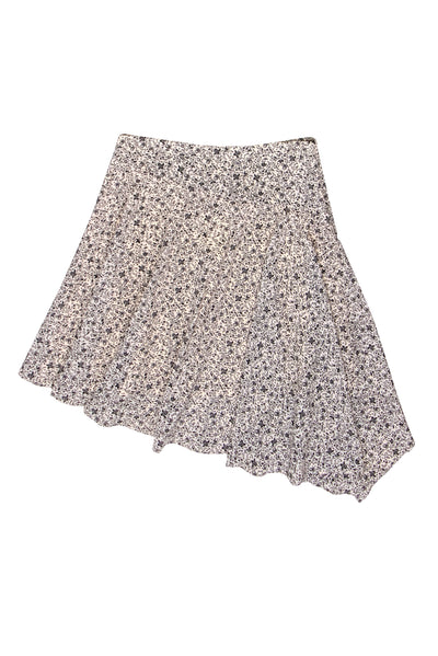 Current Boutique-Joie - Cream & Black Floral Print Asymmetrical Mini Skirt Sz 12