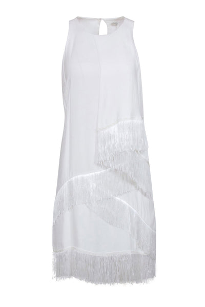 Current Boutique-Joie - Ivory Sleeveless Fringe Hem Mini Dress Sz 8
