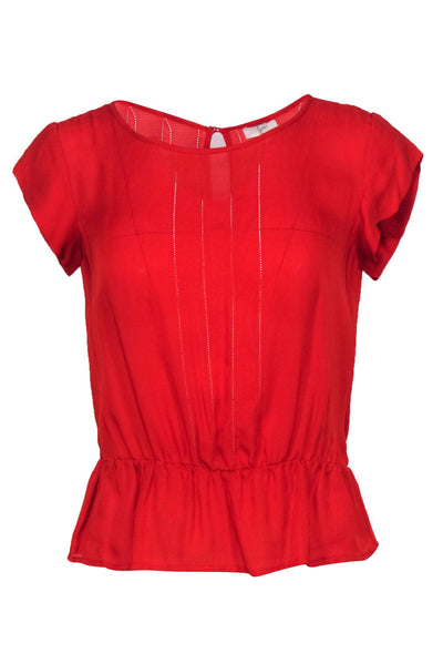 Current Boutique-Joie - Red Short Sleeve Silk Peasant Blouse Sz XS