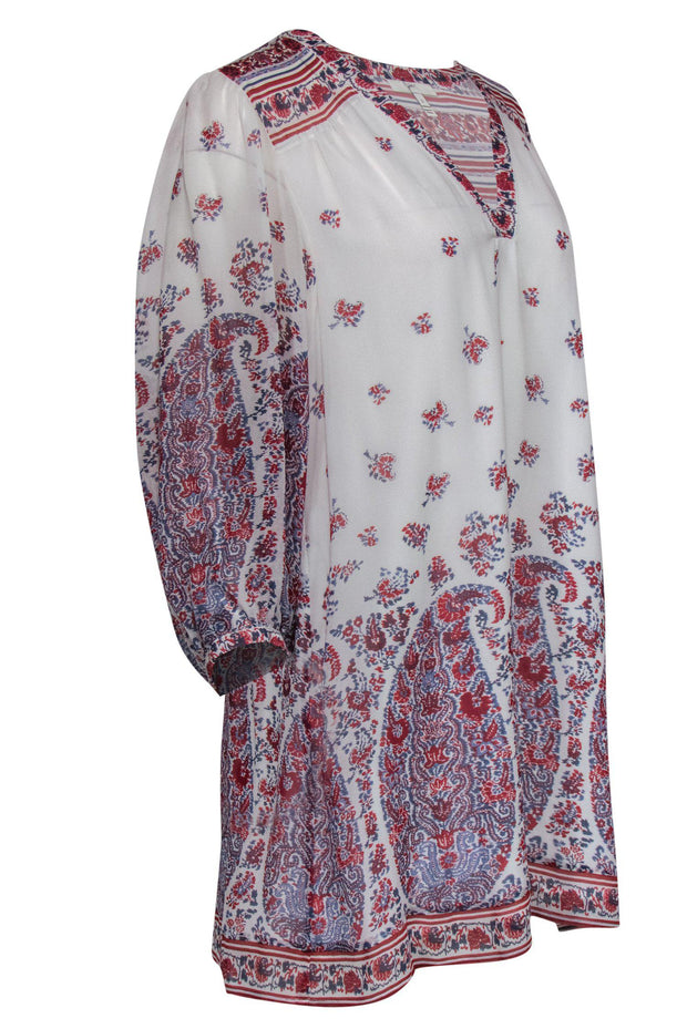 Current Boutique-Joie - Red, White & Blue Paisley Print Silk Shift Dress Sz S