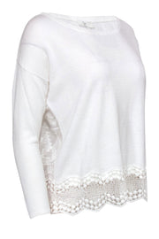 Current Boutique-Joie - White Long Sleeve Knit Top w/ Embroidered Back & Lace Trim Sz XS
