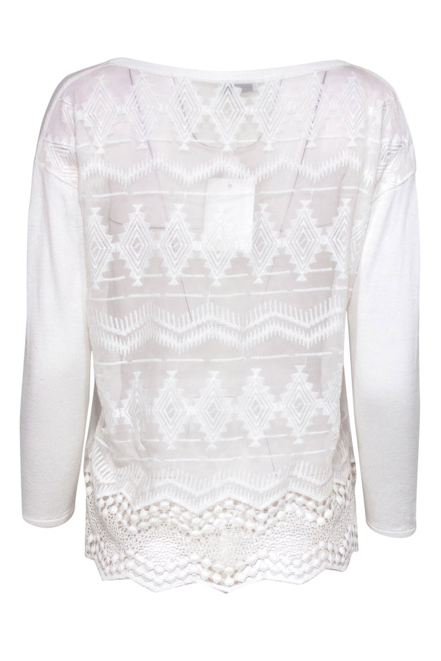 Current Boutique-Joie - White Long Sleeve Knit Top w/ Embroidered Back & Lace Trim Sz XS