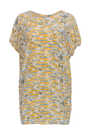Current Boutique-Joie - White, Yellow & Blue Floral & French Text Print Silk Shift Dress Sz XS