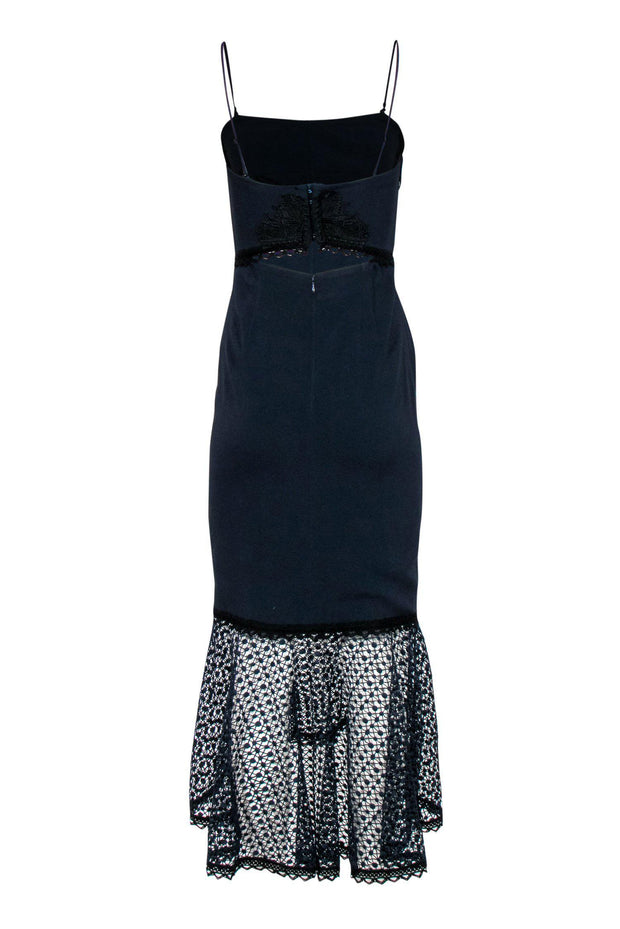 Current Boutique-Jonathan Simkhai - Navy Strapless Mermaid Gown w/ Black Lace Trim Sz 4