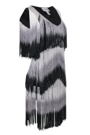 Current Boutique-Joseph Ribkoff - Black & White Ombre Fringe Sleeveless Shift Dress Sz 2