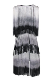 Current Boutique-Joseph Ribkoff - Black & White Ombre Fringe Sleeveless Shift Dress Sz 2