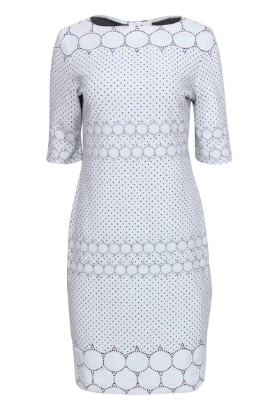 Current Boutique-Joseph Ribkoff - White Perforated Cropped Sleeve Sheath Dress Sz 10