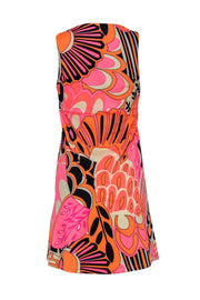 Current Boutique-Julie Brown - Neon Pink & Orange V-Neckline Printed Sheath Dress Sz P