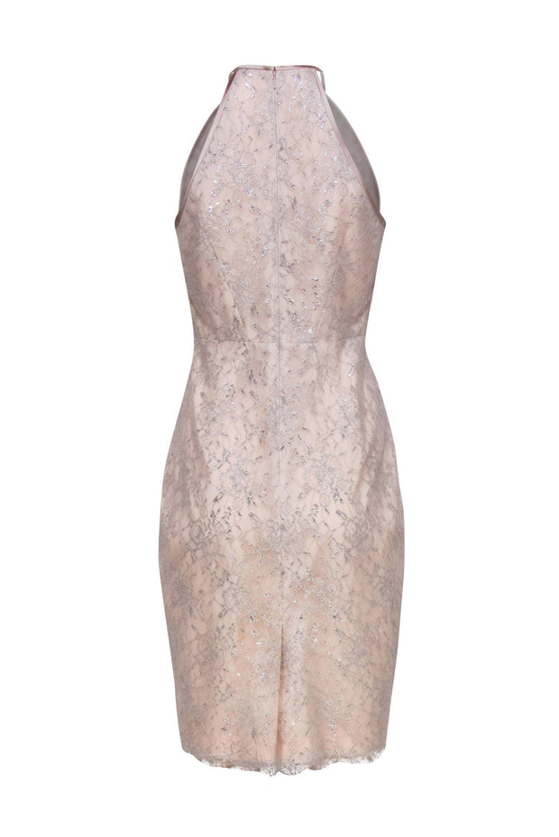 Current Boutique-Karen Millen - Baby Pink & Silver Lace Sheath Dress Sz 8