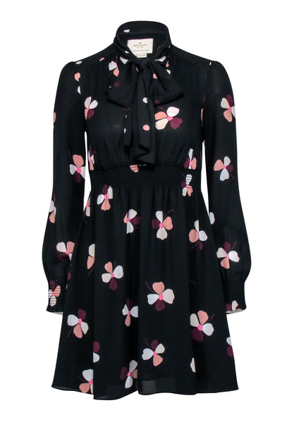 Current Boutique-Kate Spade - Black Long Sleeve Neck Tie Dress w/ Floral Print Sz XXS