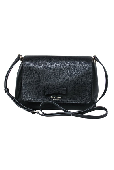 Current Boutique-Kate Spade - Black Pebbled Leather Fold-Over Crossbody w/ Bow