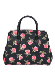 Current Boutique-Kate Spade - Black & Pink Pebbled Leather Rose Print Structured Convertible Satchel