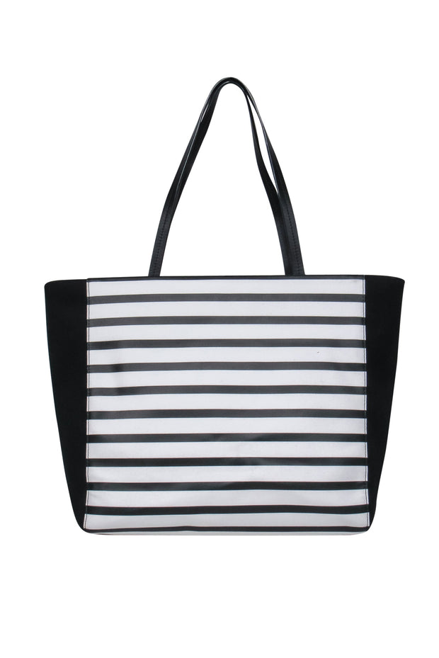 Current Boutique-Kate Spade - Black & White Striped "Queen Bee Hallie" Tote w/ Jeweled Bee