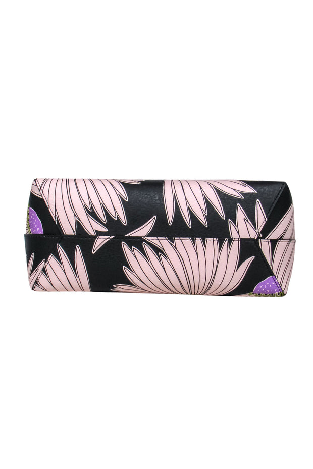Current Boutique-Kate Spade – Black w/ Blush & Purple Floral Design Medium Tote