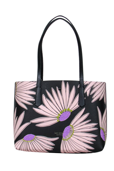 Current Boutique-Kate Spade – Black w/ Blush & Purple Floral Design Medium Tote