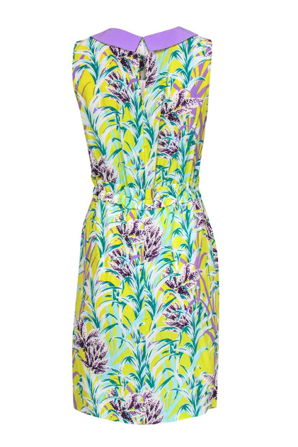 Kate Spade - Chartreuse, Purple & Green Botanical Print Silk Blend Dress Sz  4