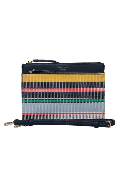 Current Boutique-Kate Spade - Navy Leather Crossbody Bag w/ Striped Embroidered Design