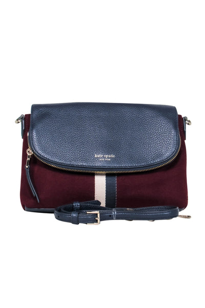 Current Boutique-Kate Spade - Navy Leather & Marron Wool Crossbody Bag w/ Stripe