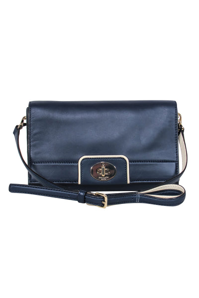 Current Boutique-Kate Spade - Navy Smooth Leather Crossbody w/ Cream Trim