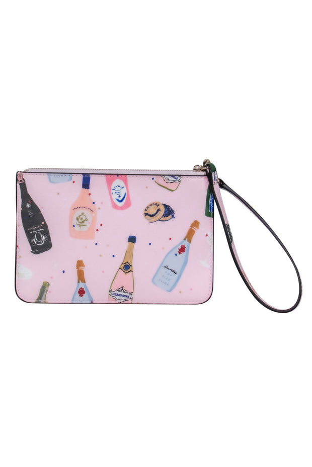 Current Boutique-Kate Spade - Pink Champagne Bottles Print Wristlet