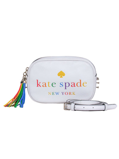 Current Boutique-Kate Spade – White Leather Rainbow Logo Crossbody Camera Bag