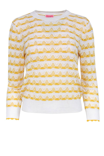 Current Boutique-Kate Spade - White & Yellow Pointelle Long Sleeve Knit Top Sz S