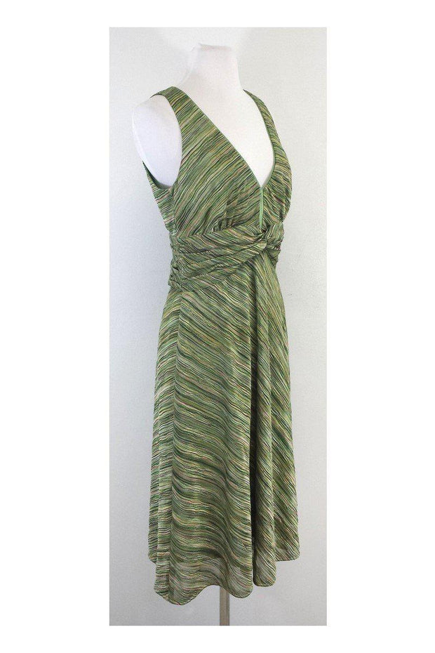 Current Boutique-Kay Unger - Green Knit V Neck Sleeveless Dress Sz 10