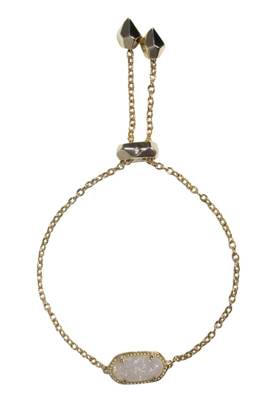 Current Boutique-Kendra Scott - Gold Adjustable “Elaina” Chain Bracelet w/ Sparkly White Stone