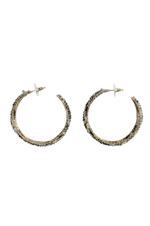 Current Boutique-Kendra Scott - Gold, Black & White Beaded “Britt” Hoop Earrings