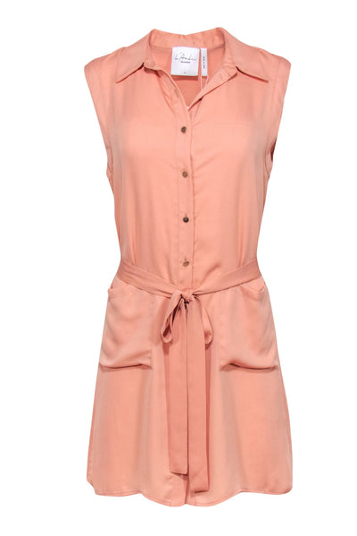 Current Boutique-L'Acadamie - Dusty Rose Sleeveless Silky Shirt Dress Sz S
