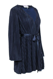 Current Boutique-L'Acadamie - Navy Pleated Wrap Mini Long Sleeve Dress w/ Waist Tie Sz S