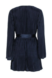 Current Boutique-L'Acadamie - Navy Pleated Wrap Mini Long Sleeve Dress w/ Waist Tie Sz S