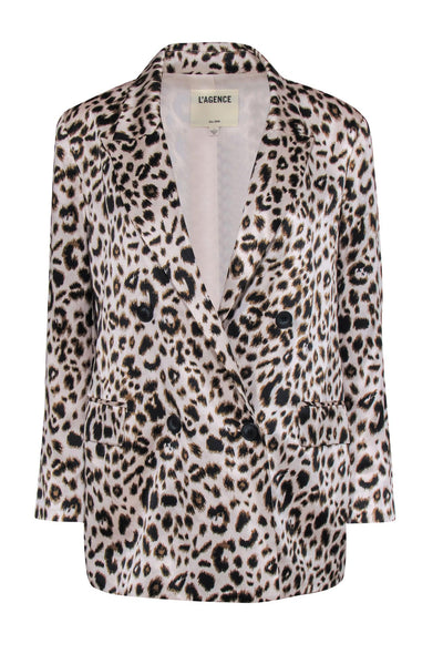 Current Boutique-L'Agence - Cheetah Print Silk Double Breasted Blazer Sz 4