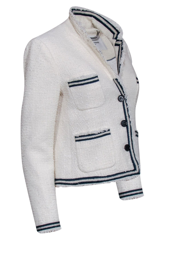 Current Boutique-L.K. Bennett - Cream Tweed Blazer w/ Navy Trim Sz 6