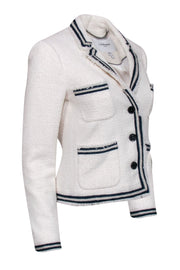 Current Boutique-L.K. Bennett - White Tweed Front Button Blazer w/ Navy Trim Sz 2