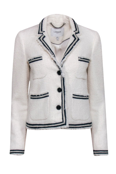 Current Boutique-L.K. Bennett - White Tweed Front Button Blazer w/ Navy Trim Sz 2