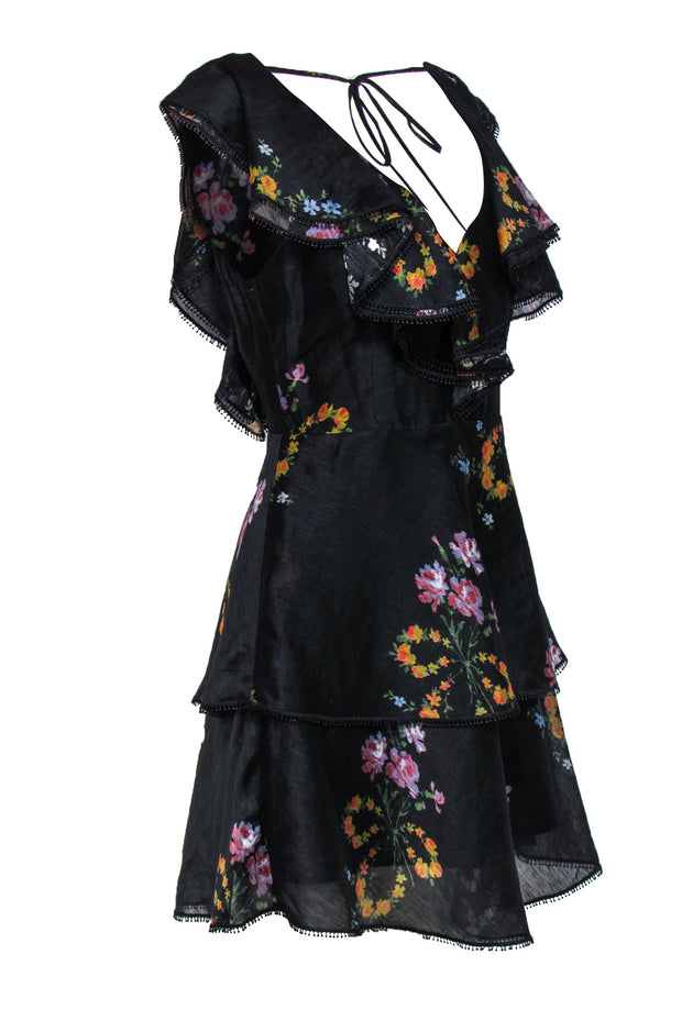 Current Boutique-La Maison Talulah - Black & Floral Print “Lullaby” Dress w/ Flounce Top Sz M