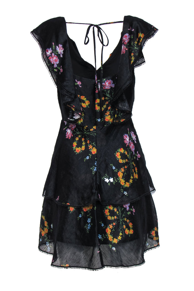 Current Boutique-La Maison Talulah - Black & Floral Print “Lullaby” Dress w/ Flounce Top Sz M