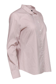 Current Boutique-Lafayette 148 - Beige & White Striped Button-Up Long Sleeve Blouse Sz 10