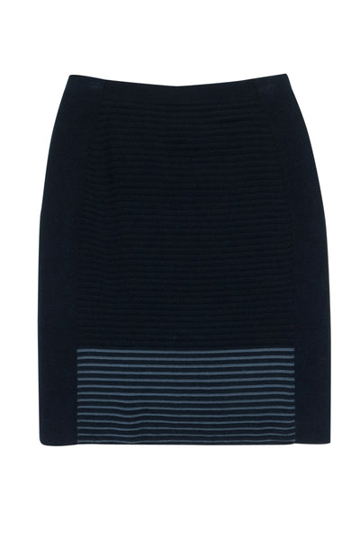 Current Boutique-Lafayette 148 - Black & Grey Striped Knit Midi Skirt Sz S