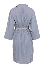 Current Boutique-Lafayette 148 - Blue & White Striped Long Sleeve Shirt Dress w/ Rope Belt Sz M