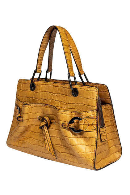 Lancel - Tan Snakeskin Embossed Leather Handbag – Current Boutique