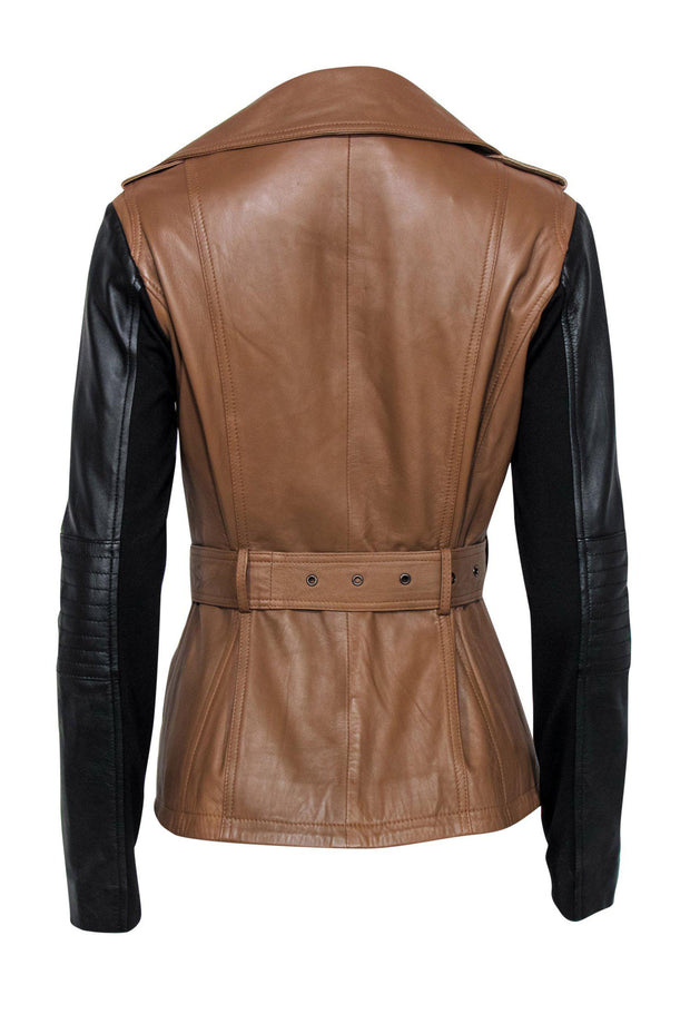 Current Boutique-Laundry by Shelli Segal - Brown & Black Belted Moto-Style Leather Jacket Sz S