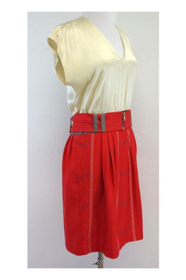 Current Boutique-Lauren Moffatt - Red & Cream Silk Belted Dress Sz 8