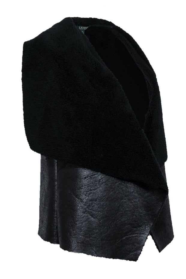 Current Boutique-Lauren Ralph Lauren - Black Faux Suede & Fur Draped Open Vest Sz S