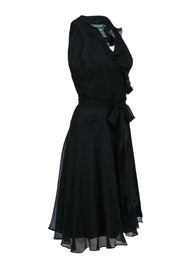 Current Boutique-Lauren Ralph Lauren - Black Silk Midi Wrap Dress w/ Ruffles Sz 10