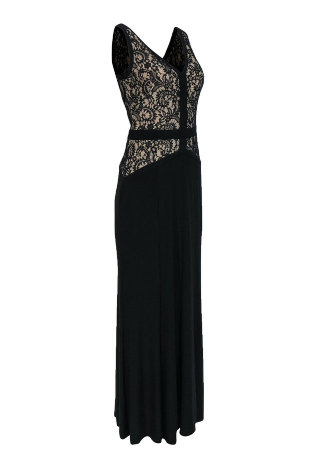 Current Boutique-Lauren Ralph Lauren - Black Sleeveless "Holiday" Gown w/ Lace Bodice & Nude Underlay Sz 4
