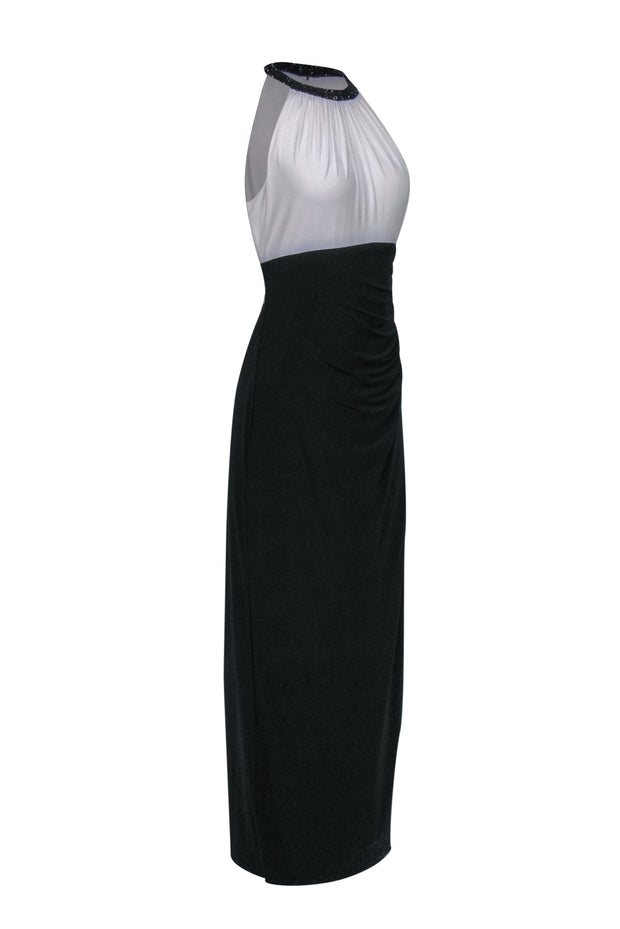 Current Boutique-Lauren Ralph Lauren - Black & White Sleeveless Beaded Evening Gown Sz 12