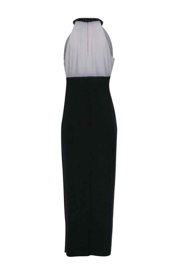 Current Boutique-Lauren Ralph Lauren - Black & White Sleeveless Beaded Evening Gown Sz 12