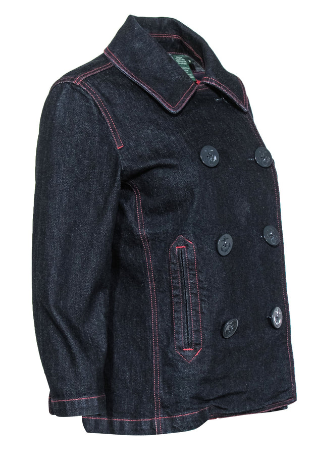 Current Boutique-Lauren Ralph Lauren - Dark Wash Double Breasted Denim Jacket w/ Red Stitching Sz M